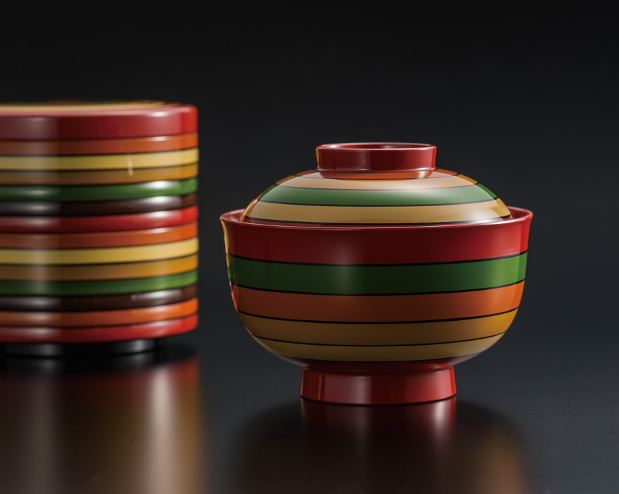 雑煮椀 独楽模様 朱/黒 FC25-5/6 漆器の井助