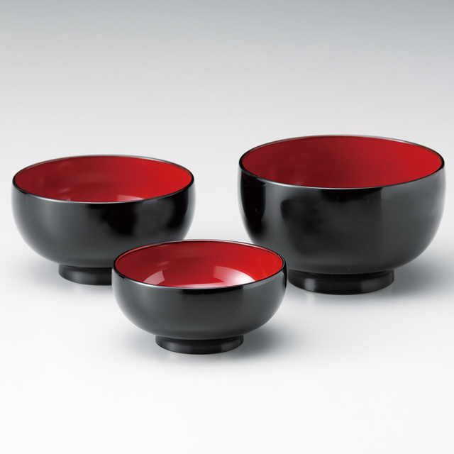 【2組セット】朱の漆器のお椀 三つ組椀 黒内朱 漆塗り 11-05204 (製造中止) 漆器の井助