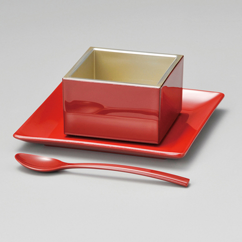 デザートカップ・ソーサーセット マス 朱内銀 漆塗り