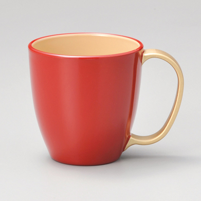 マグカップ 持ち手金 朱内白 漆器の井助