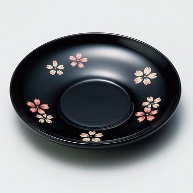 茶托 4.0 桜ちらし 黒 5枚セット 木製 漆塗り 11-06101 漆器の井助