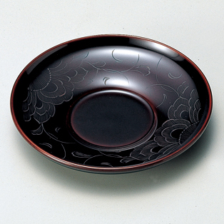 茶托 花彫り 溜 5枚セット 木製 漆塗り 漆器の井助