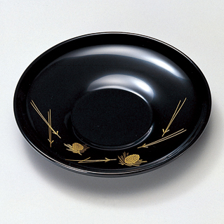 茶托 4.0 沈金松笠 黒 5枚セット 木製 漆塗り【製造中止】 漆器の井助