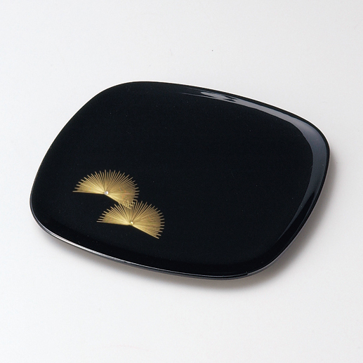 銘々皿 胴張 沈金寿松 黒 5枚セット 木製 漆塗り (製造中止) 漆器の井助