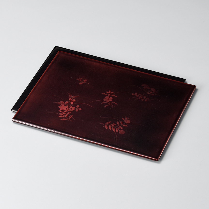 盛皿 色紙 菊/草花 白檀 透溜 木製 漆塗り 12-07103/07104 漆器の井助