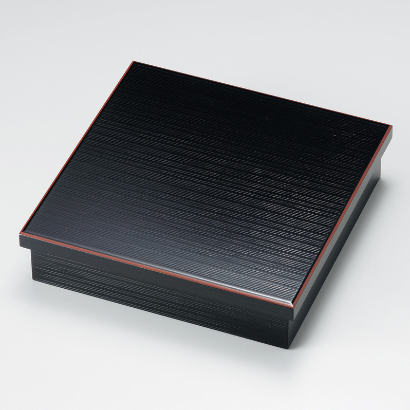 松花堂弁当箱 朱縁 黒 木製 木のランチボックス