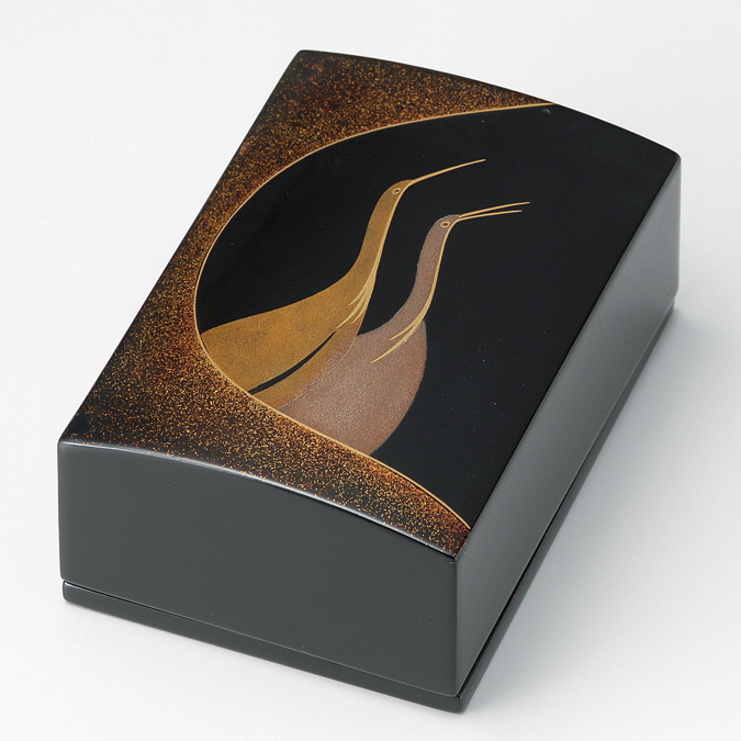 名刺箱 夫婦鶴 小 黒 【送料無料】 木製 漆塗り 名刺入れ・名刺ケース