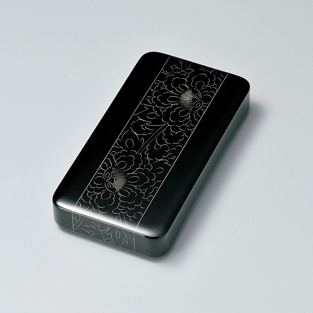 プラチナ牡丹彫 硯箱 黒  【送料無料】 漆塗り・木製