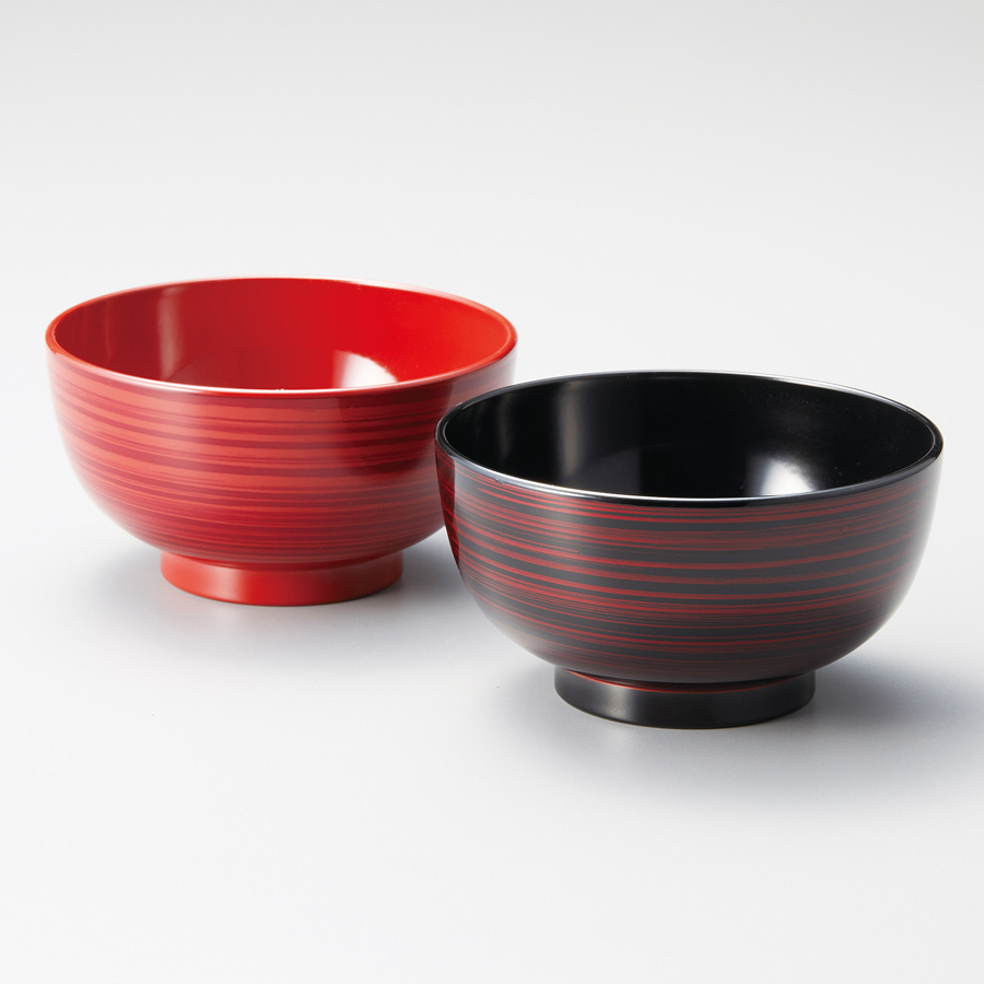 夫婦椀 乱筋ペア椀 黒・古代朱 2客セット