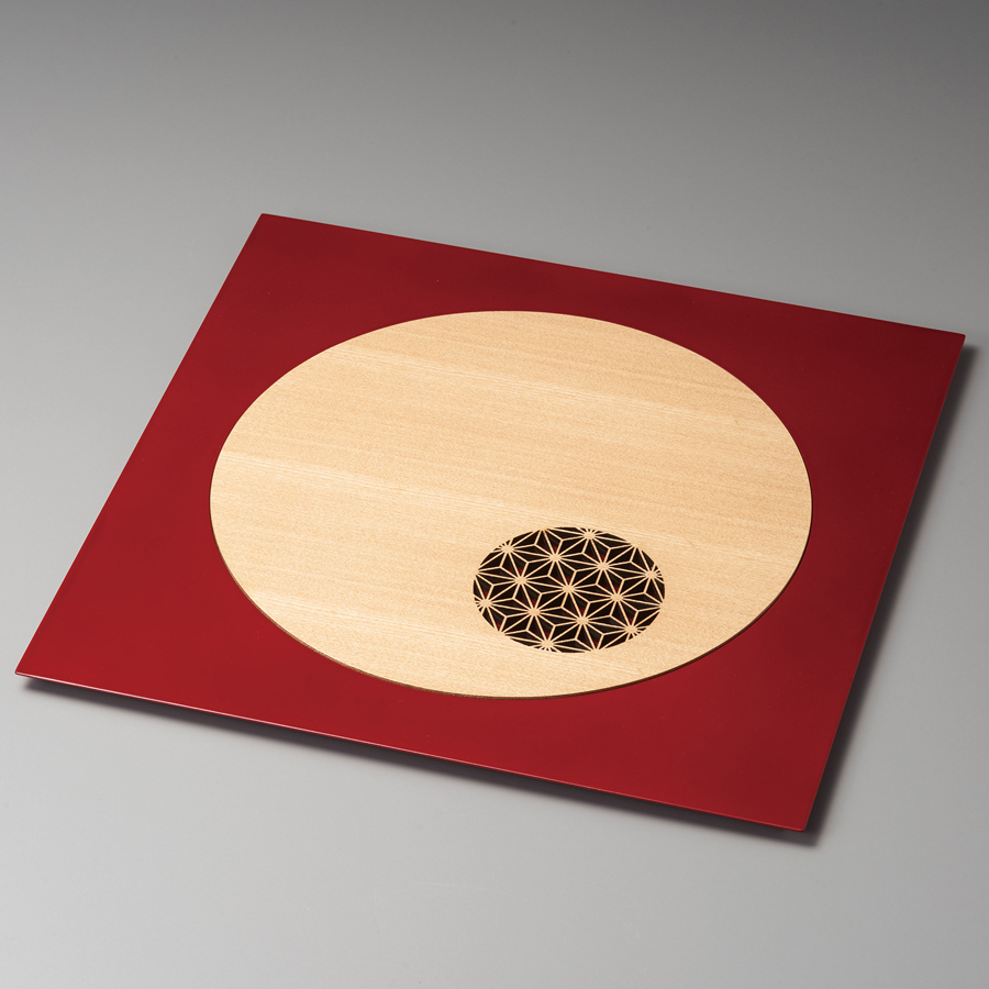 角板膳 迎福 黒/朱 木製 漆塗り ランチョンマット・折敷