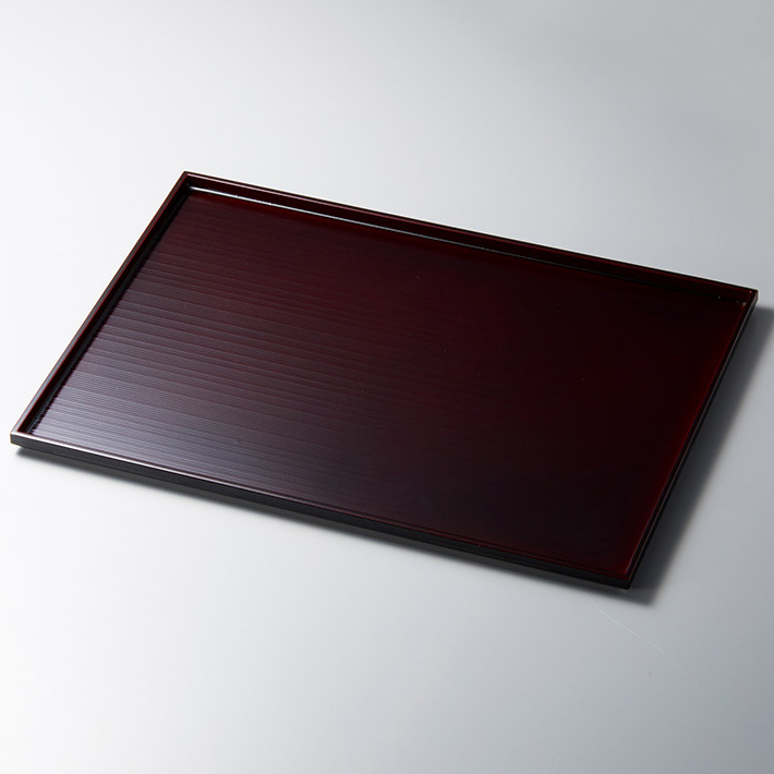 線筋長角膳 13.0 溜 木製