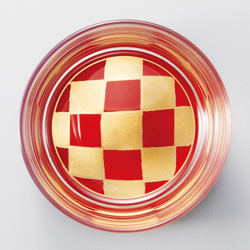 オールドグラス 金市松 黒/赤