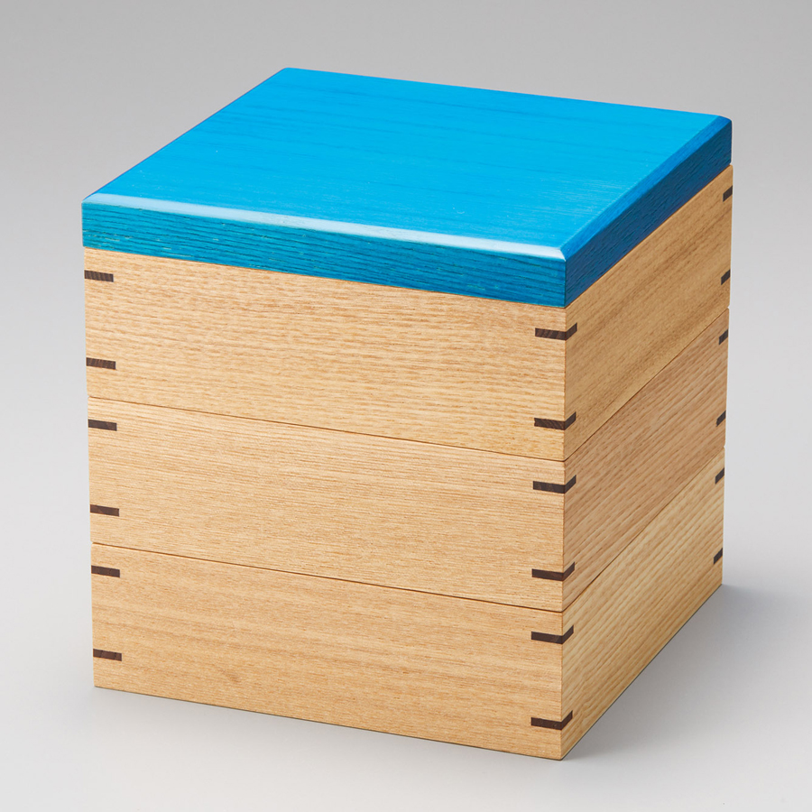 三段重 BLUE ホワイトウォールナット 仕切3種付 木製
