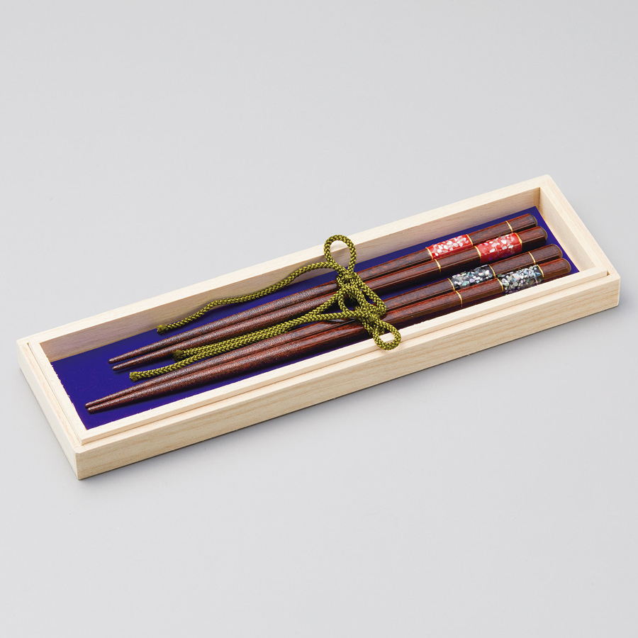 ふたり箸 貝市松 生地呂塗 木製　木箱入り