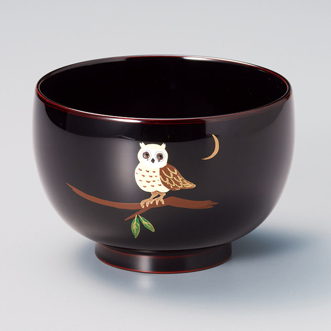 汁椀 福寿 ふくろう 溜内黒/古代朱 漆塗り 漆器の井助