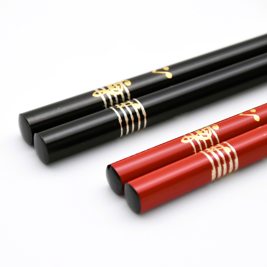 うるし箸 音符 黒/朱 【メール便可】 木製 漆塗り 【製造中止・在庫