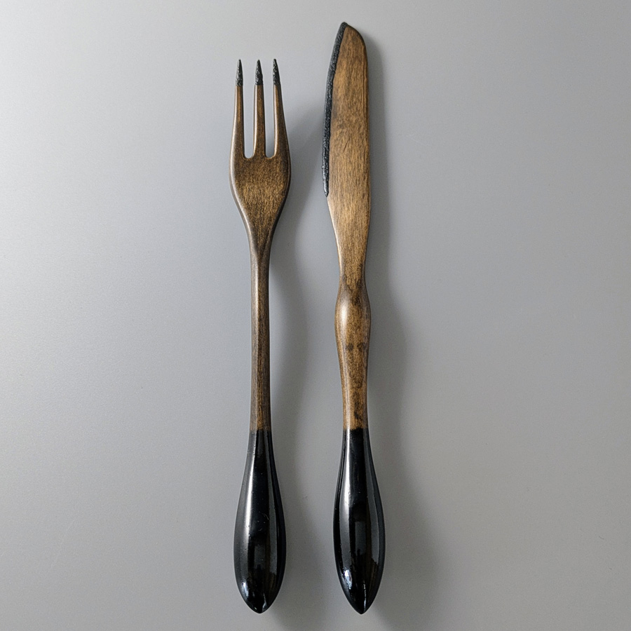 テーブルフォーク&ナイフセット カエデ 黒/朱 日本製