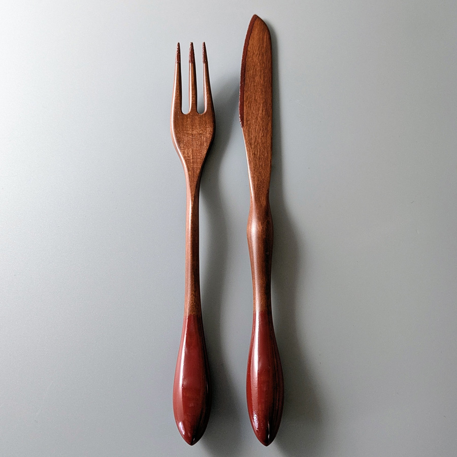 テーブルフォーク＆ナイフセット カエデ 黒/朱 日本製