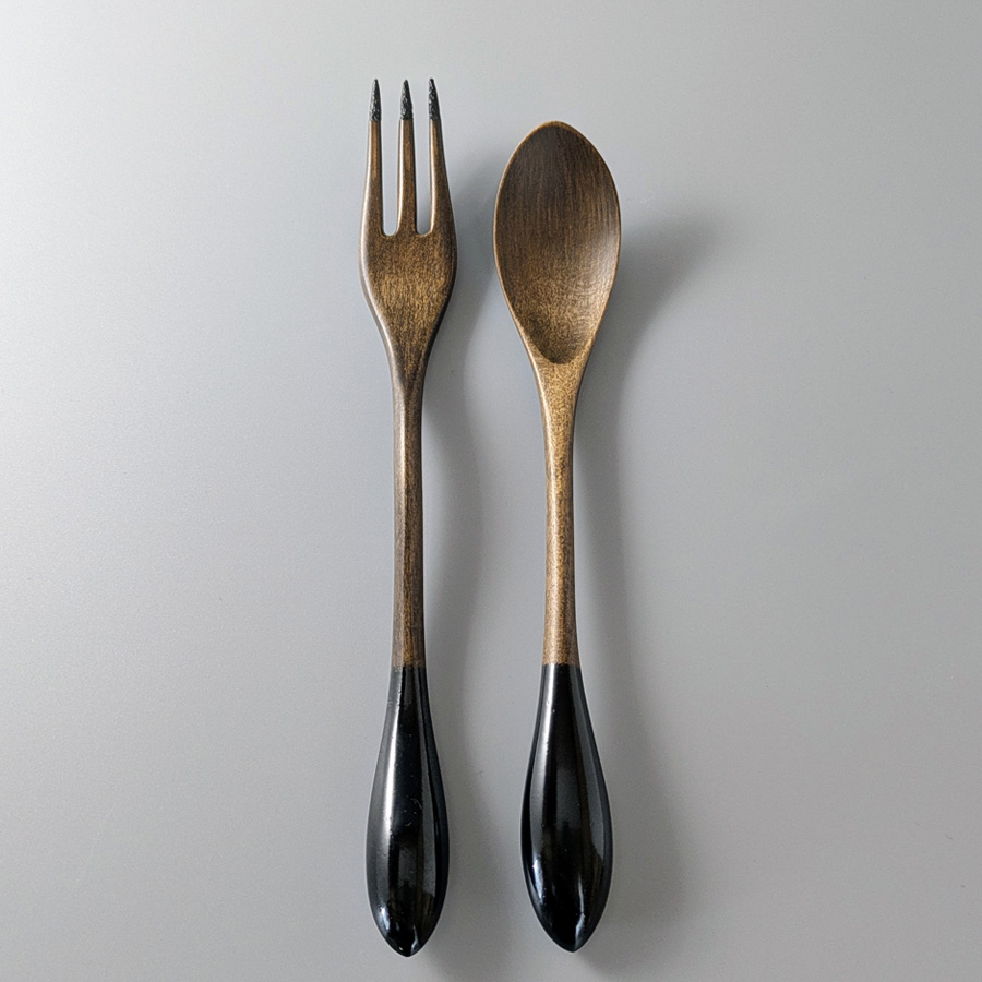 テーブルスプーン＆フォークセット カエデ 黒/朱 日本製