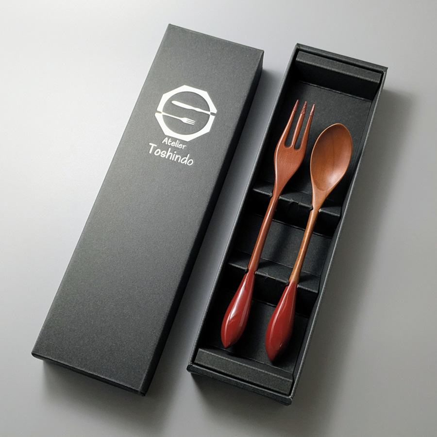 テーブルスプーン&フォークセット カエデ 黒/朱 日本製