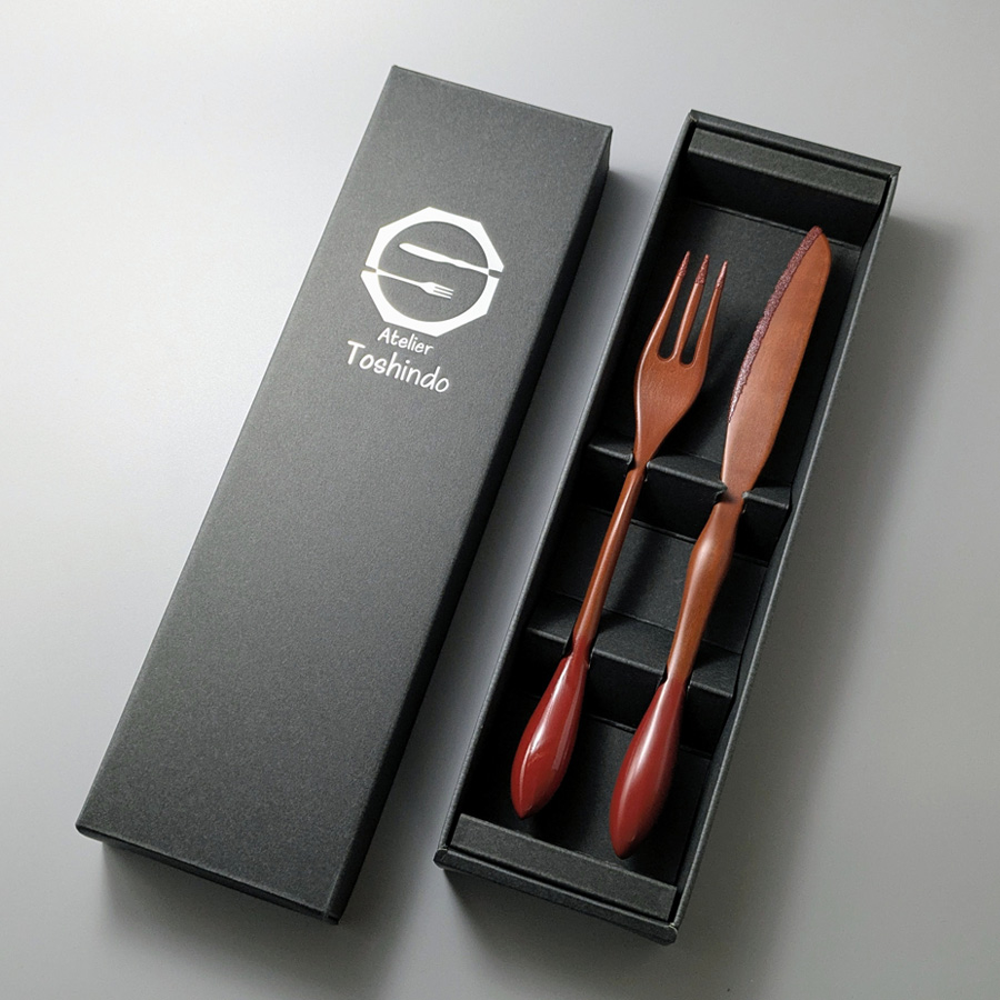 テーブルフォーク&ナイフセット カエデ 黒/朱 日本製