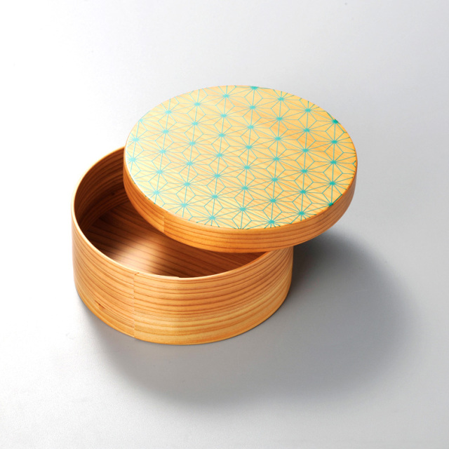 日本の弁当箱 丸 青海波/麻の葉/七宝   木製