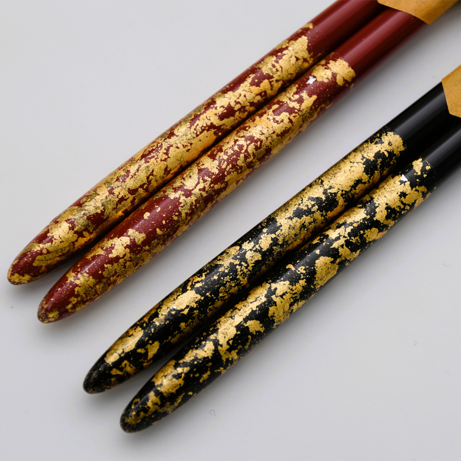 天丸箸 金箔ちらし 朱/黒 【メール便可】 木製 漆塗り 【製造中止