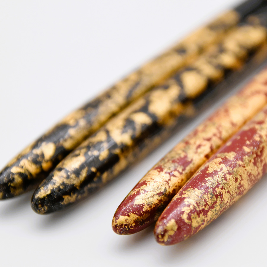 天丸箸 金箔ちらし 朱/黒 【メール便可】 木製 漆塗り 【製造中止