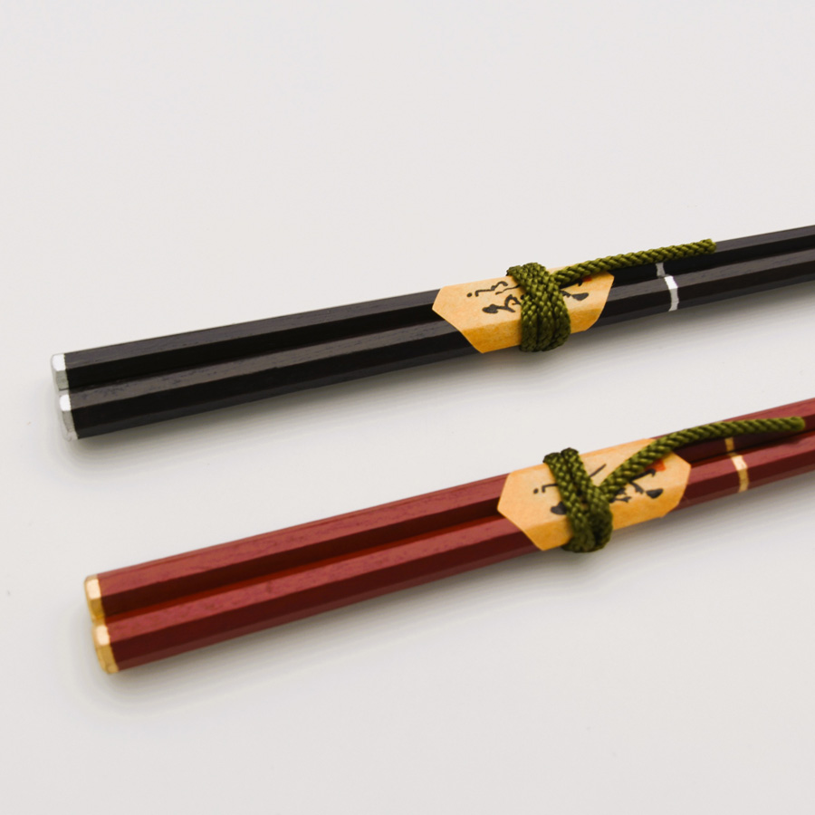 八角箸 天金　朱/黒