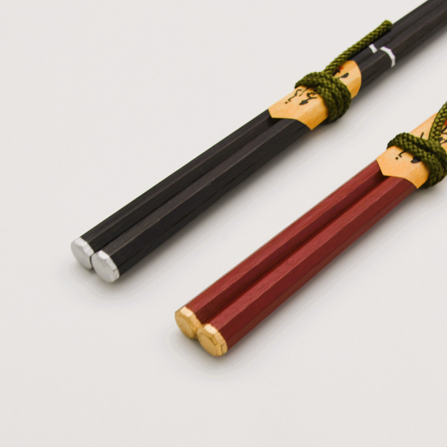 八角箸 天金　朱/黒