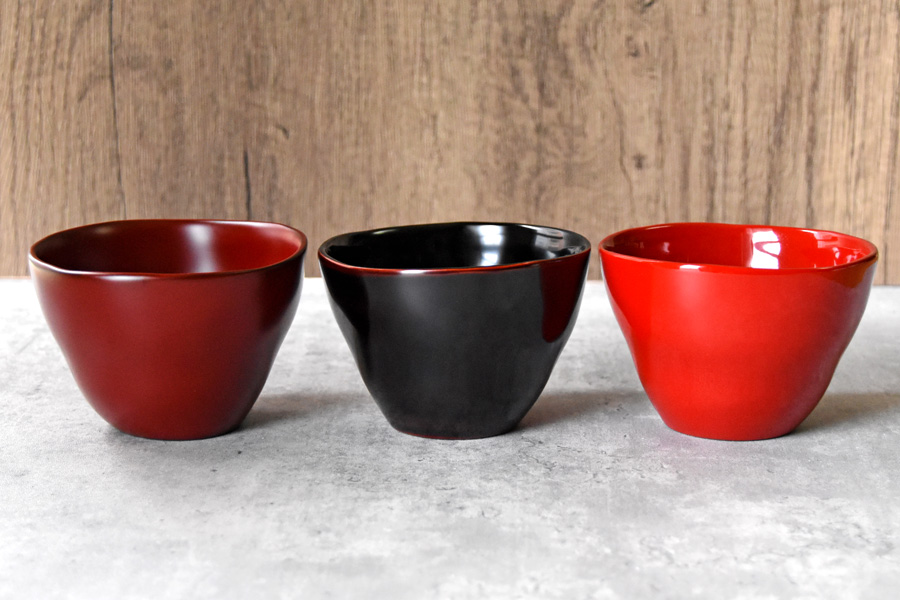 ゆがみカフェ椀 溜/朱/古代朱 漆塗り 12-02806/02807/MK-460