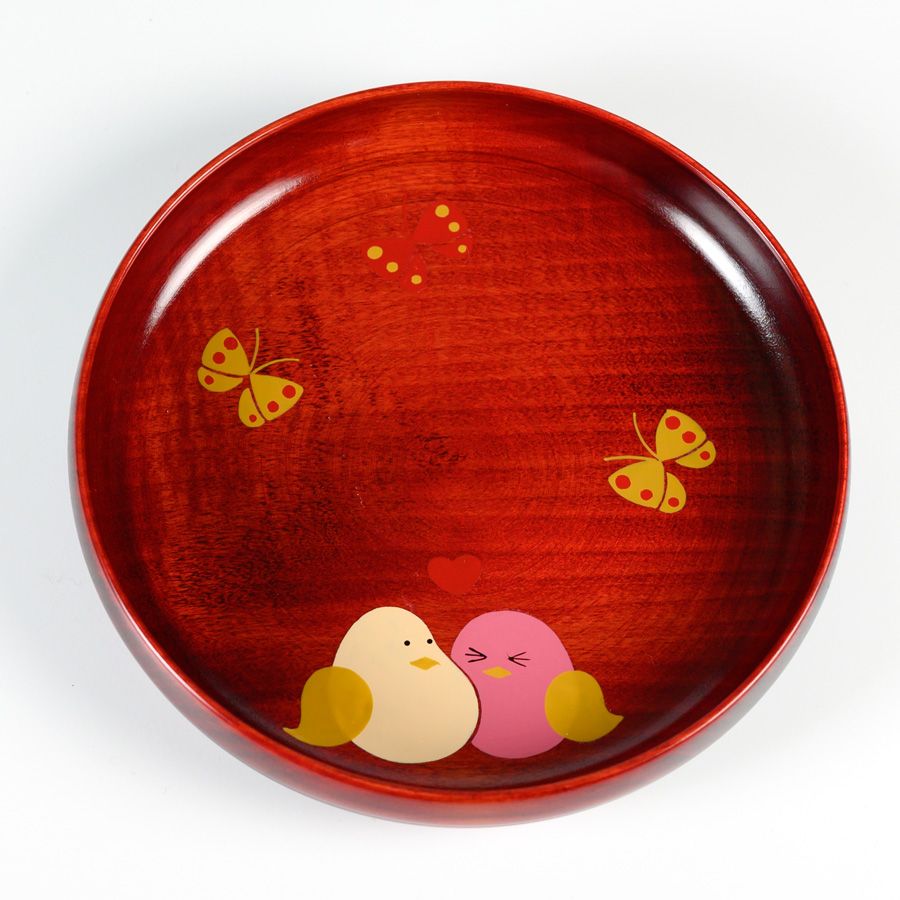 アニマル柄盛皿 桜 茜 木製 漆塗り 中皿 子供用食器