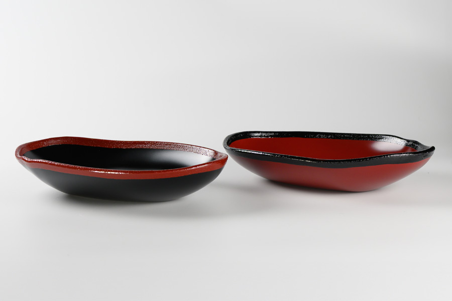 漆器 黒と赤の鉢 もてなし盛鉢 渕錆 中鉢 FC27-5/6 漆器の井助