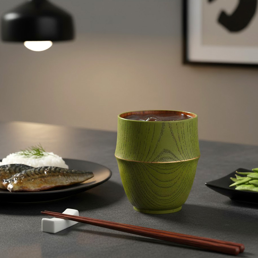 湯呑 段付金線 木製 漆塗り