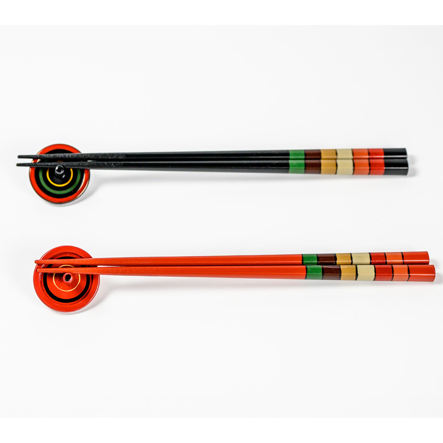 箸セット 独楽文様（箸置付・透明ケース付） 赤/黒 FC40-20/21 漆器の井助