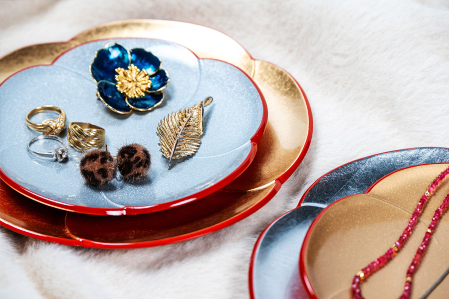 銘々皿 5.0 福梅 金ラメ/銀ラメ 5枚セット FC23-3/4 漆器の井助