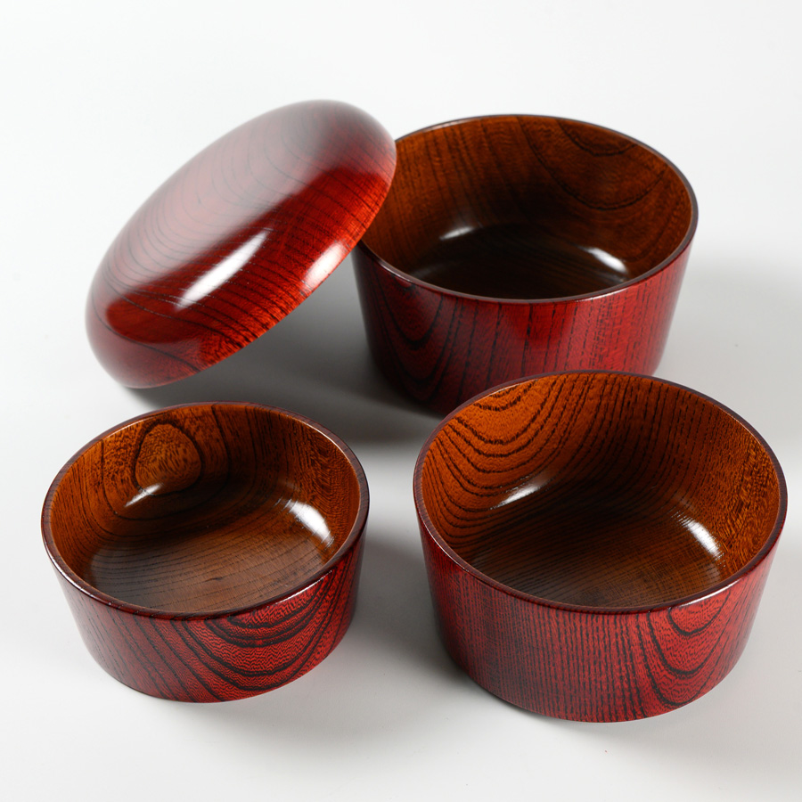 木製 本うるし塗りあずき色 三段重箱 天然木製 三段重箱 6.5寸 20cm 漆