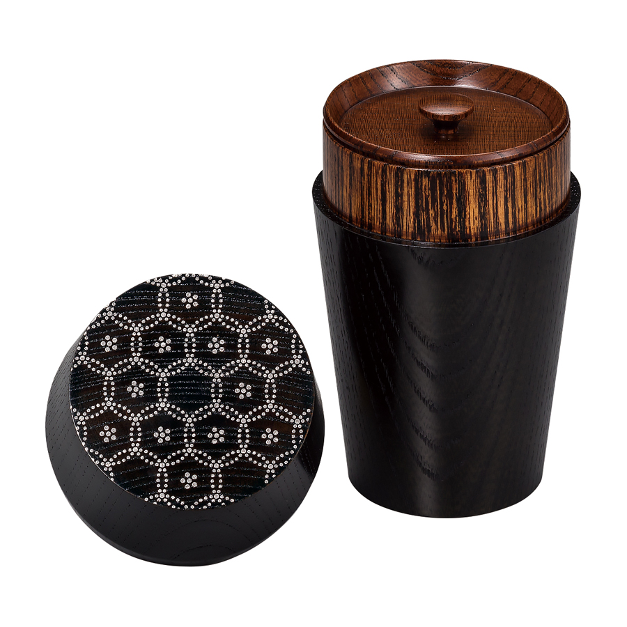茶筒 花七宝 赤内スリ/黒内スリ 木製 漆塗り FC16-4/5 漆器の井助