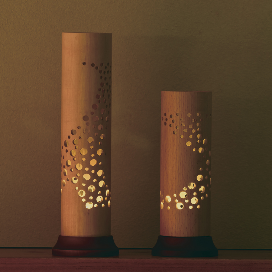 インテリア花器 ドットナチュラル ガラス管・LEDライト付 小 木製