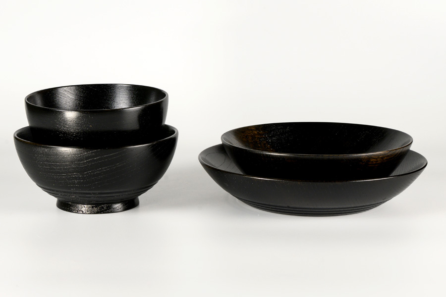 ★茶道具/漆塗工芸！黒塗 小丸碗/四つ碗/四ツ碗 木地 4セット！紙箱付！★ 茶器/茶道具 懐石道具（会席道具） 四つ椀】 黒真塗り 小丸椀