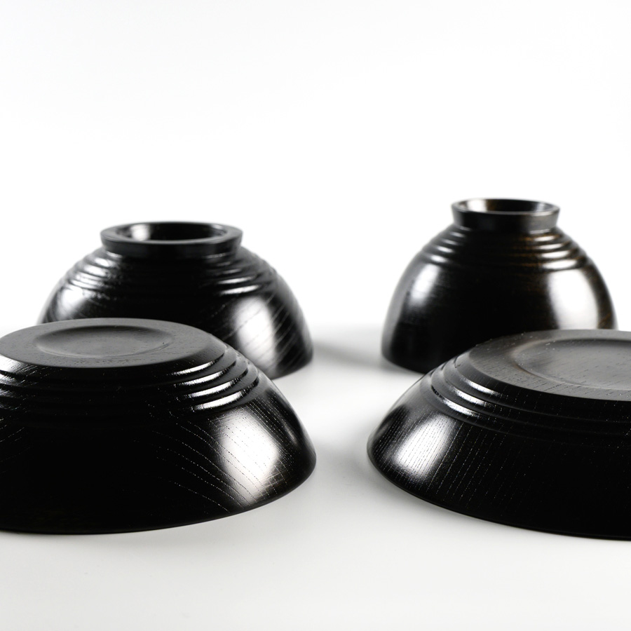 四つ組椀 黒スリ 木製漆塗り　椀セット