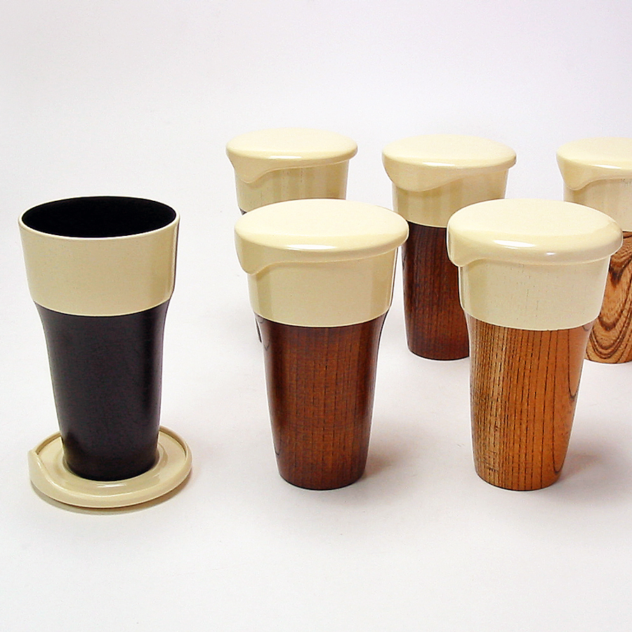 ビアカップ 蓋付き 三色 ６客セット